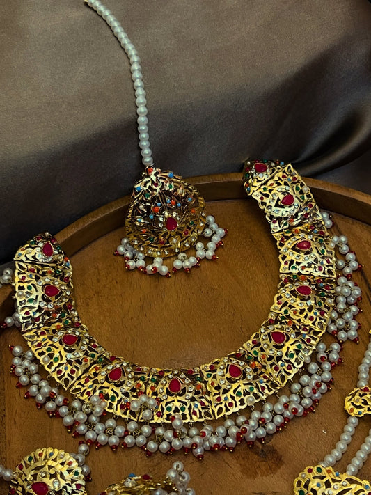 Hyderabadi Designer Wear Stylish Necklace Set with Jhumar