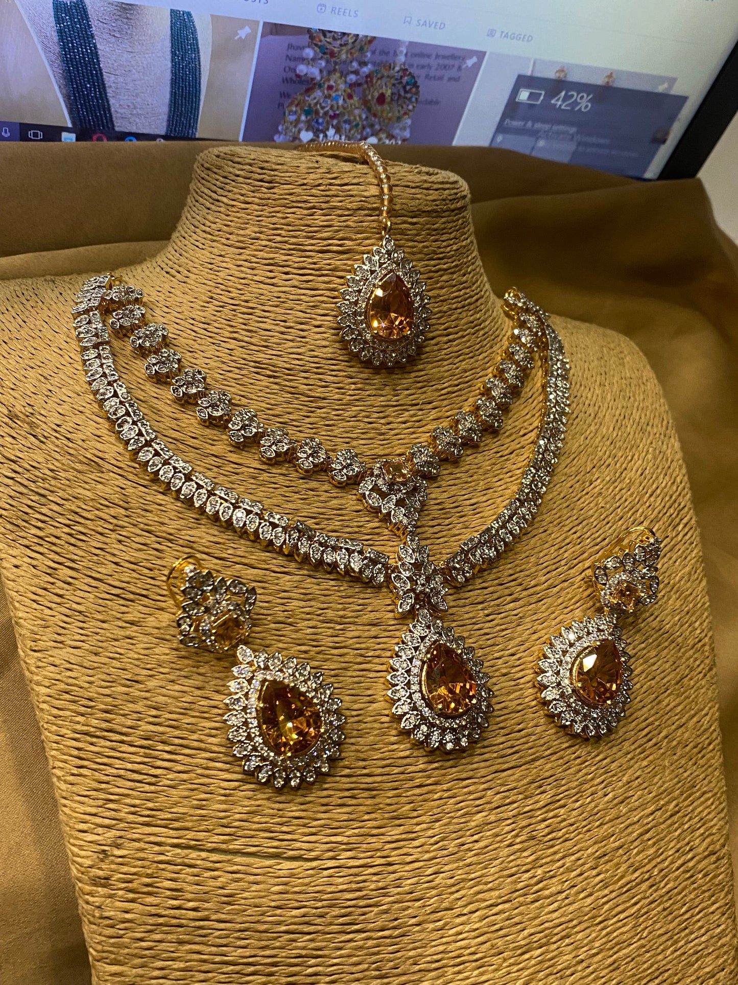 Zircon 22KT double layer Necklace Set