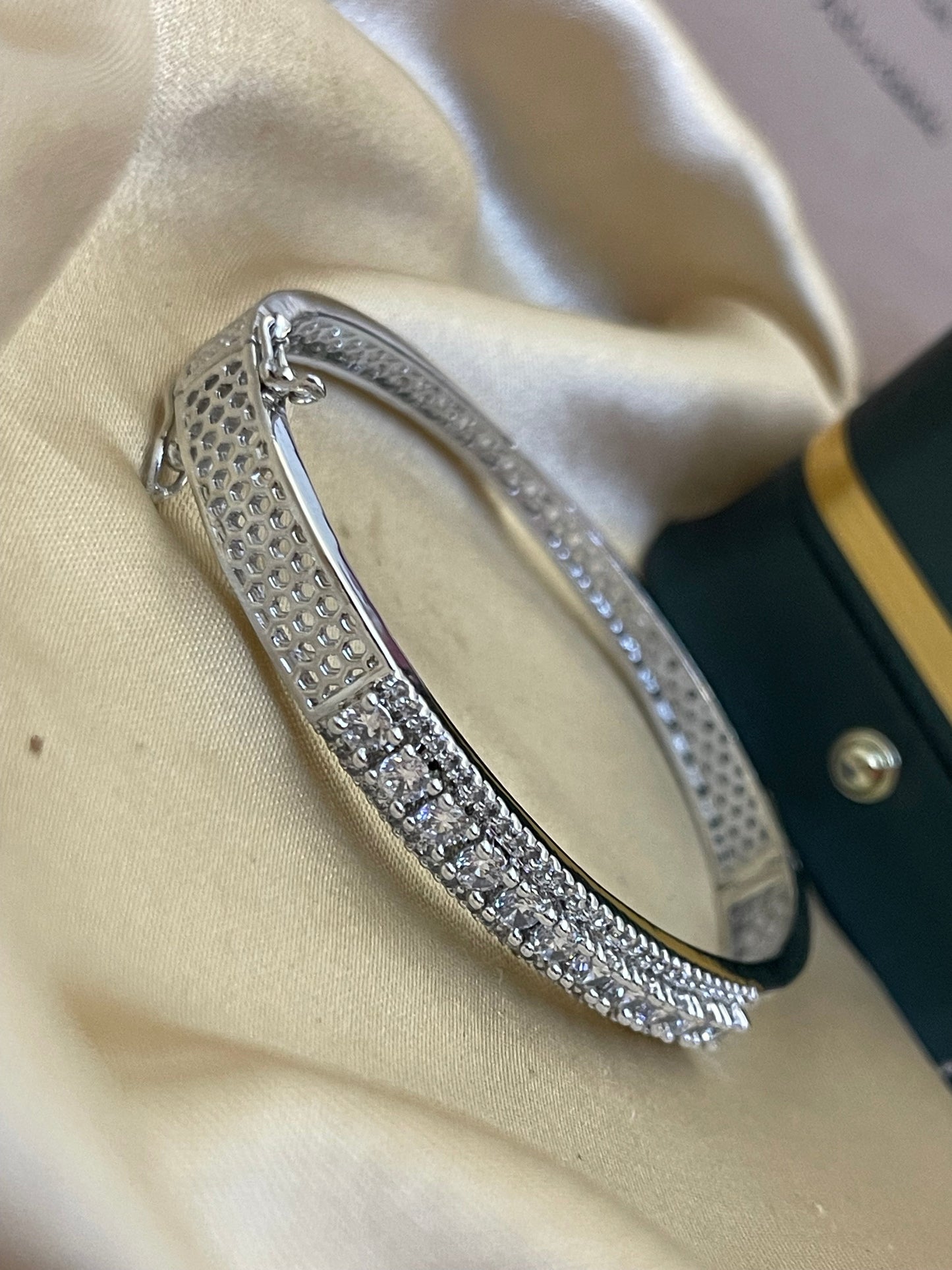 Silver Zircon Studded Opeanble Bracelete