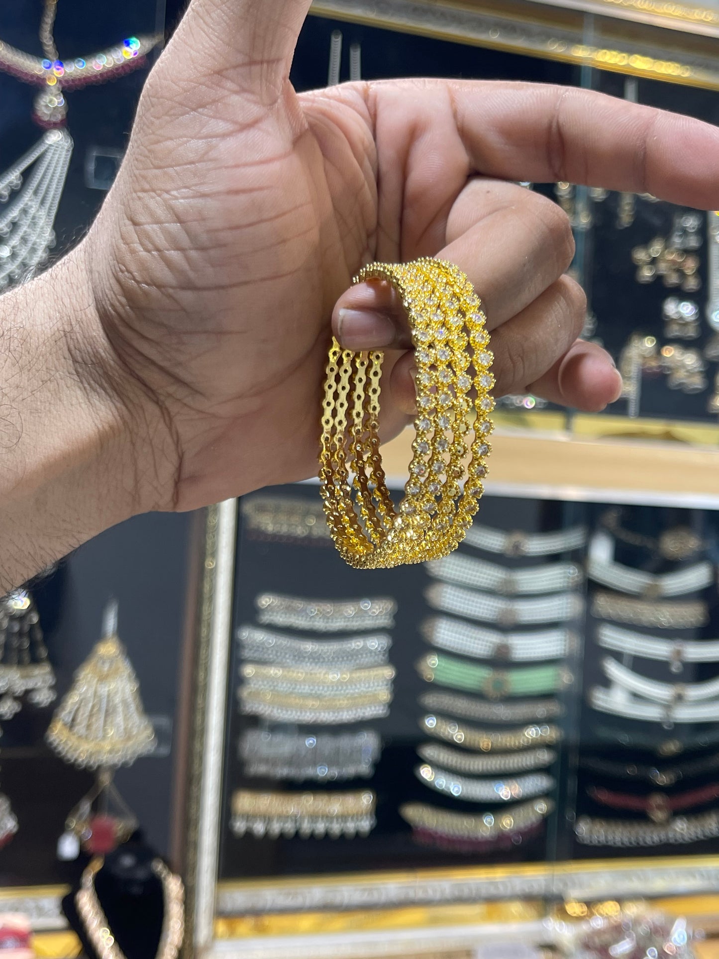 Zircon Bangles 4 Pcs Set Pure Gold Plated