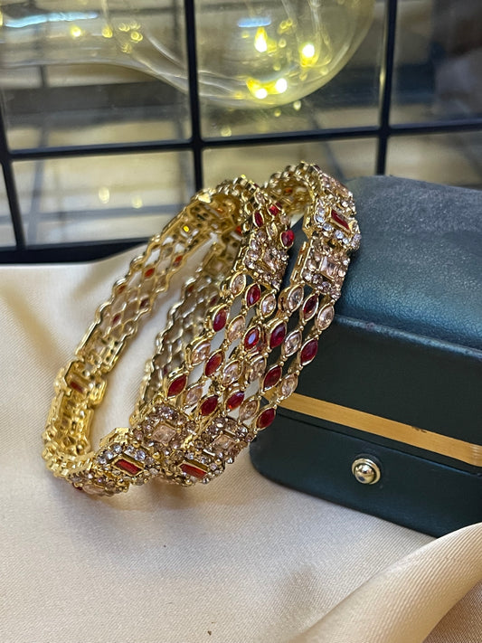 stylish Polki and Zircon Pair of Bangles Set