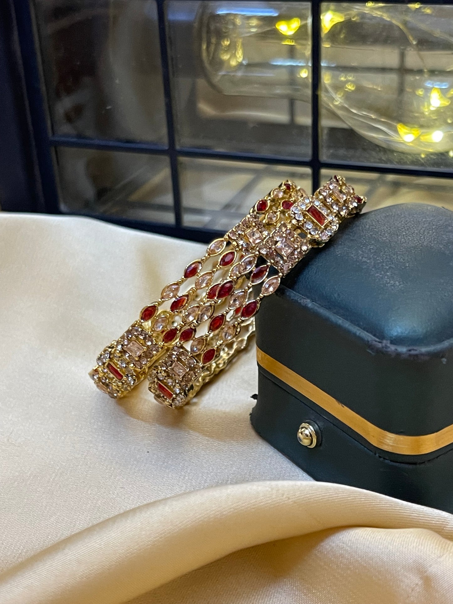 stylish Polki and Zircon Pair of Bangles Set