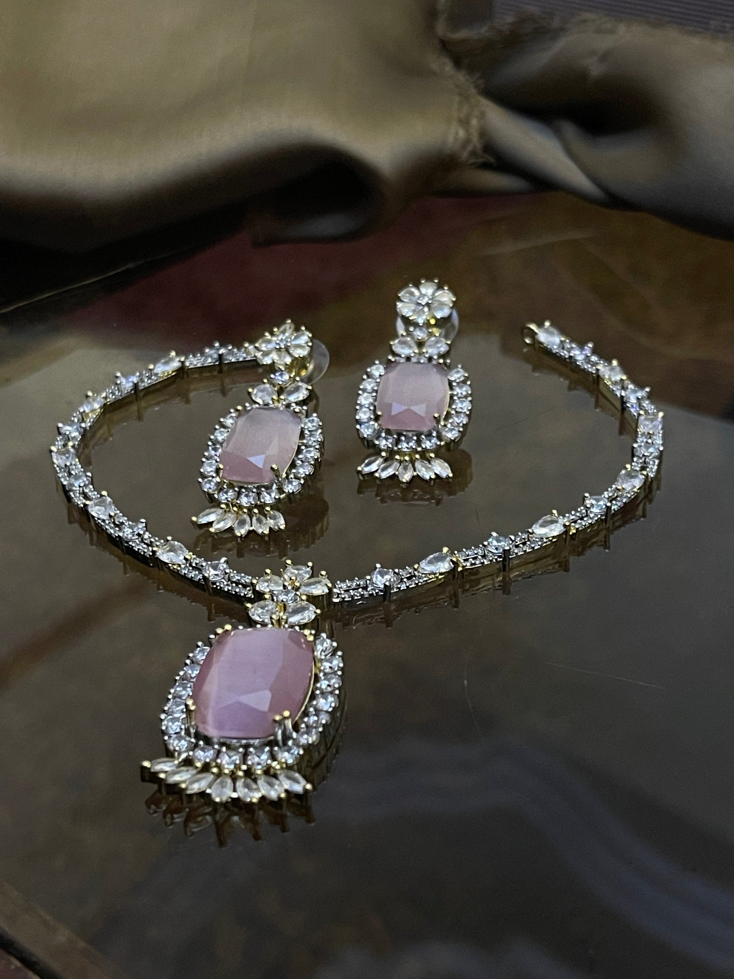 Zircon Stones Studded Necklace Set
