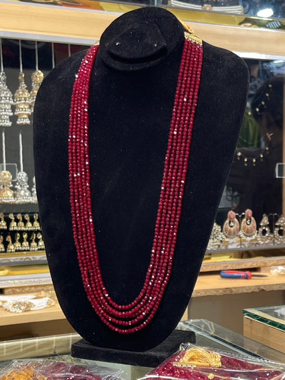 5 Layers Ruby Color Beads Mala Necklace | Traditional Layered Mala | Jhaverys Jewel