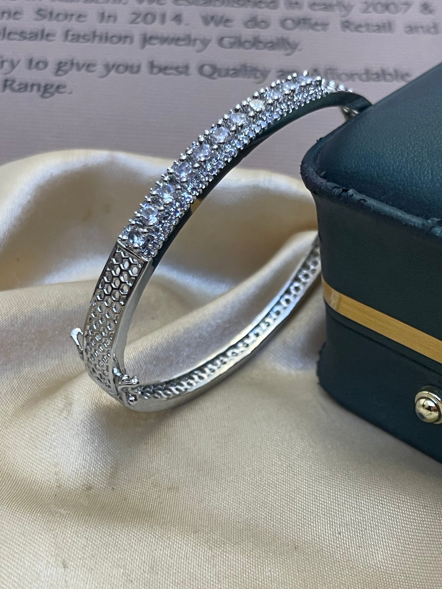 Silver Zircon Studded Opeanble Bracelete