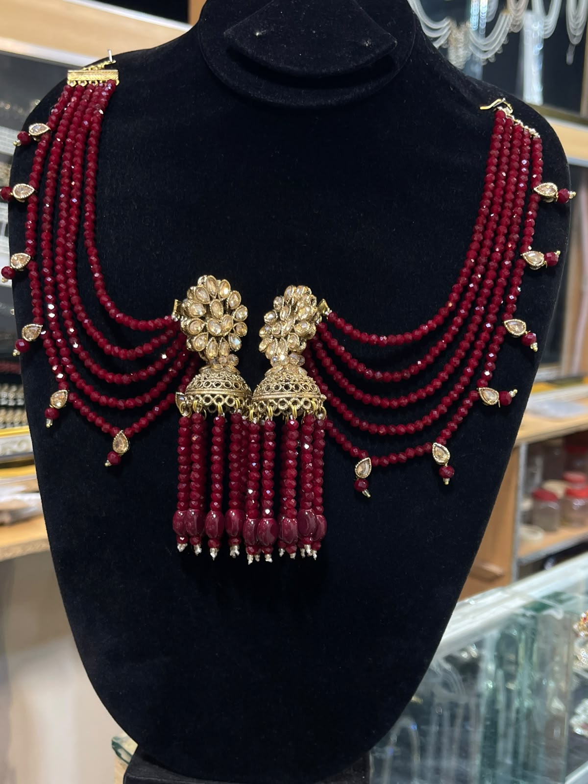 Jhumka Earrings Ruby with Saharas