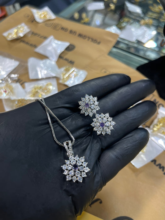 Zircon Ad Purple Locket Set with Chain