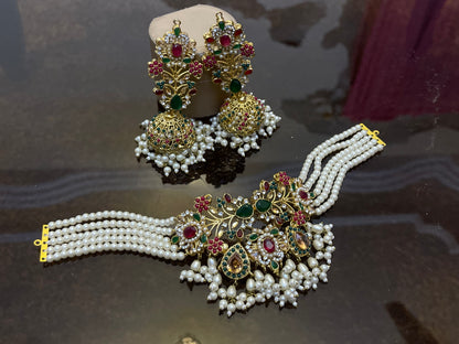 Noratan Stones Work Choker Jhumka set