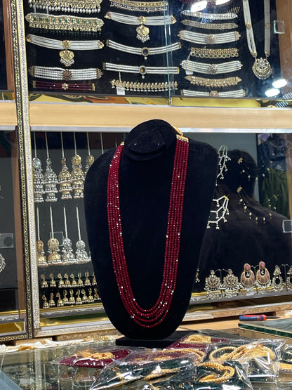 5 Layers Ruby Color Beads Mala Necklace | Traditional Layered Mala | Jhaverys Jewel