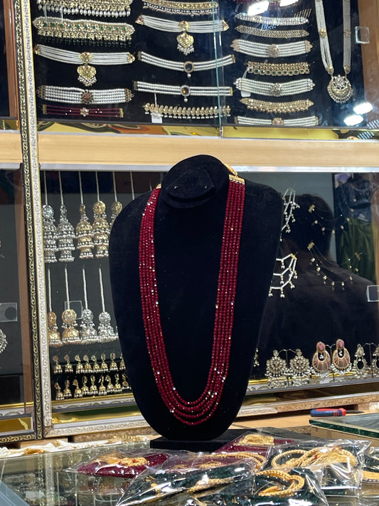 5 Layers Ruby Color Beads Mala Necklace | Traditional Layered Mala | Jhaverys Jewel
