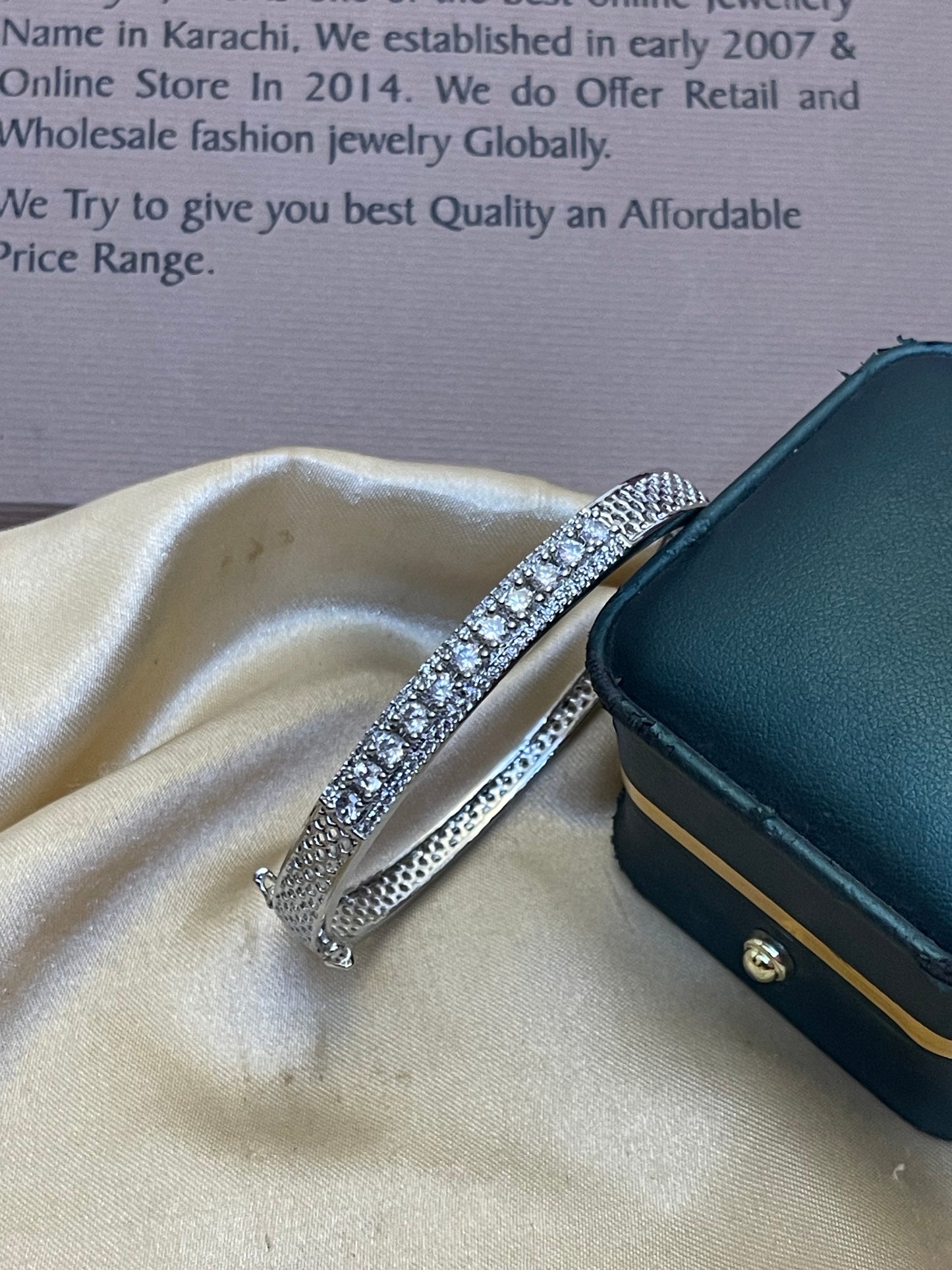Silver Zircon Studded Opeanble Bracelete