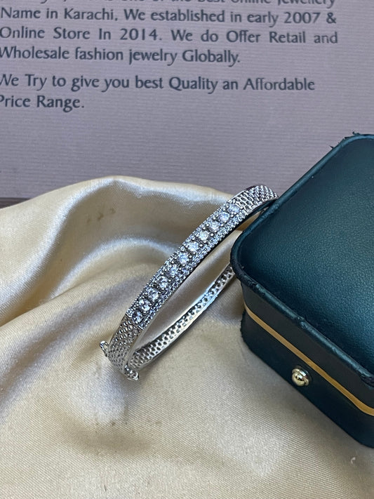 Silver Zircon Studded Opeanble Bracelete