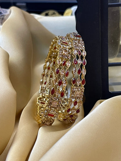 stylish Polki and Zircon Pair of Bangles Set