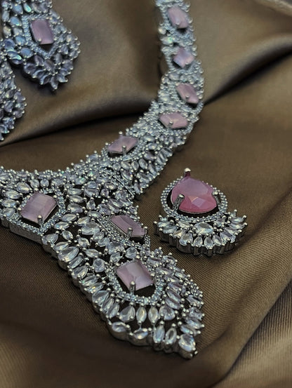 Zircon Ad Necklace Set  PINK