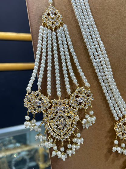 Bridal Pearls Work Necklace Set