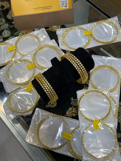 Zircon Bangles 4 Pcs Set Pure Gold Plated