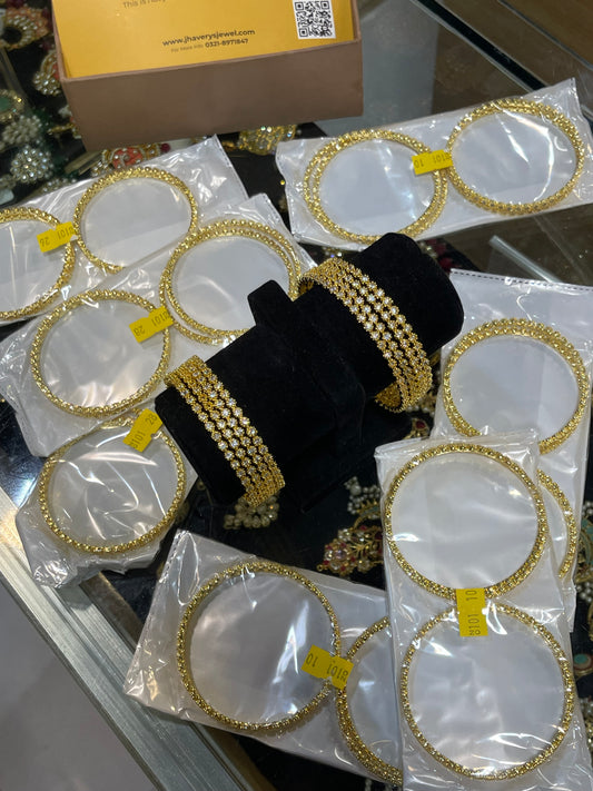 Zircon Bangles 4 Pcs Set Pure Gold Plated