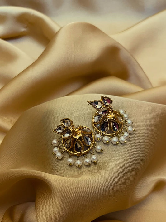 Golden based Kundan Stylish jhumka Casual wear