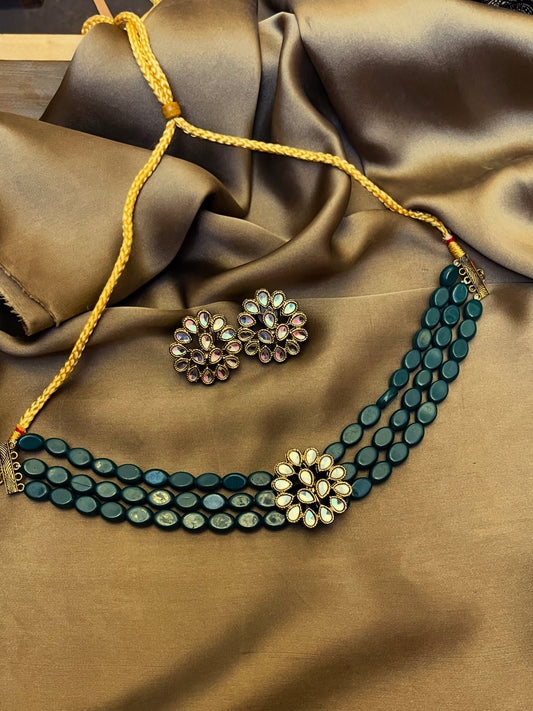 Kundan Stylih Wear Green Marian Choker set