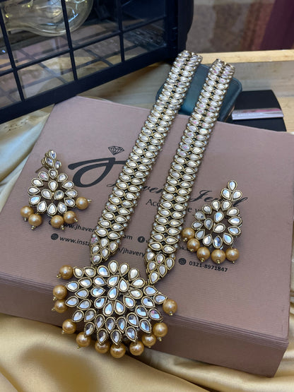 Kundan Long Mala and Earrings
