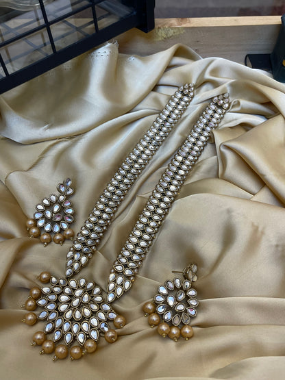 Kundan Long Mala and Earrings
