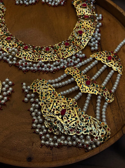 Hyderabadi Designer Wear Stylish Necklace Set with Jhumar