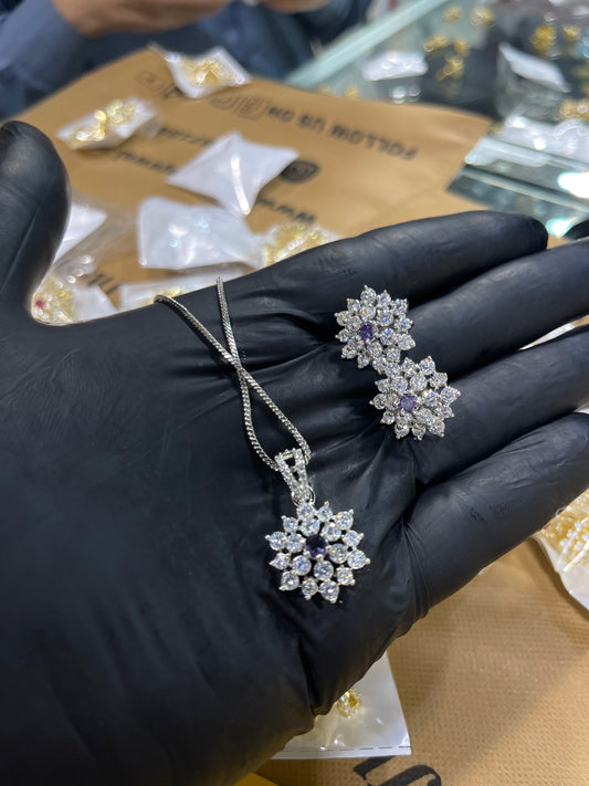 Zircon Ad Purple Locket Set with Chain