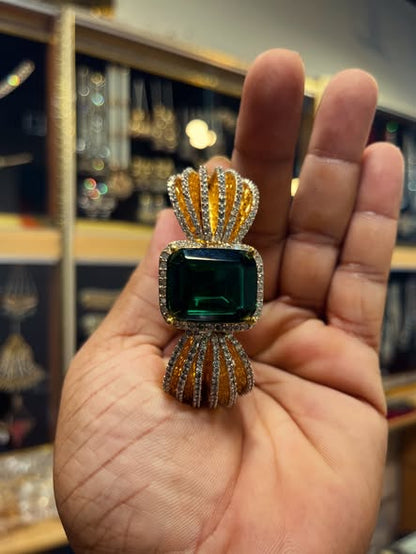 Now Get 24KT Gold Look Jhaverys Jewellery Present Gold Plated Bracelete With Emerald  Standard Openeable Sizes
