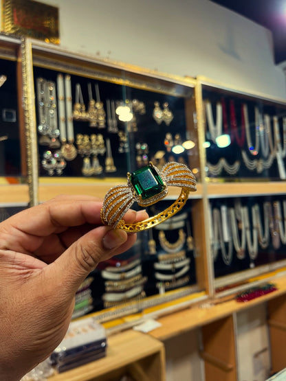 Now Get 24KT Gold Look Jhaverys Jewellery Present Gold Plated Bracelete With Emerald  Standard Openeable Sizes