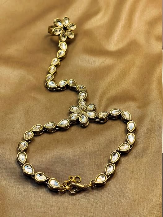 Traditional Wear Stylish Pure Kundan Bracelete With Ring Pure Traditional Lovers Anjas