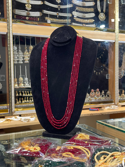 5 Layers Ruby Color Beads Mala Necklace | Traditional Layered Mala | Jhaverys Jewel