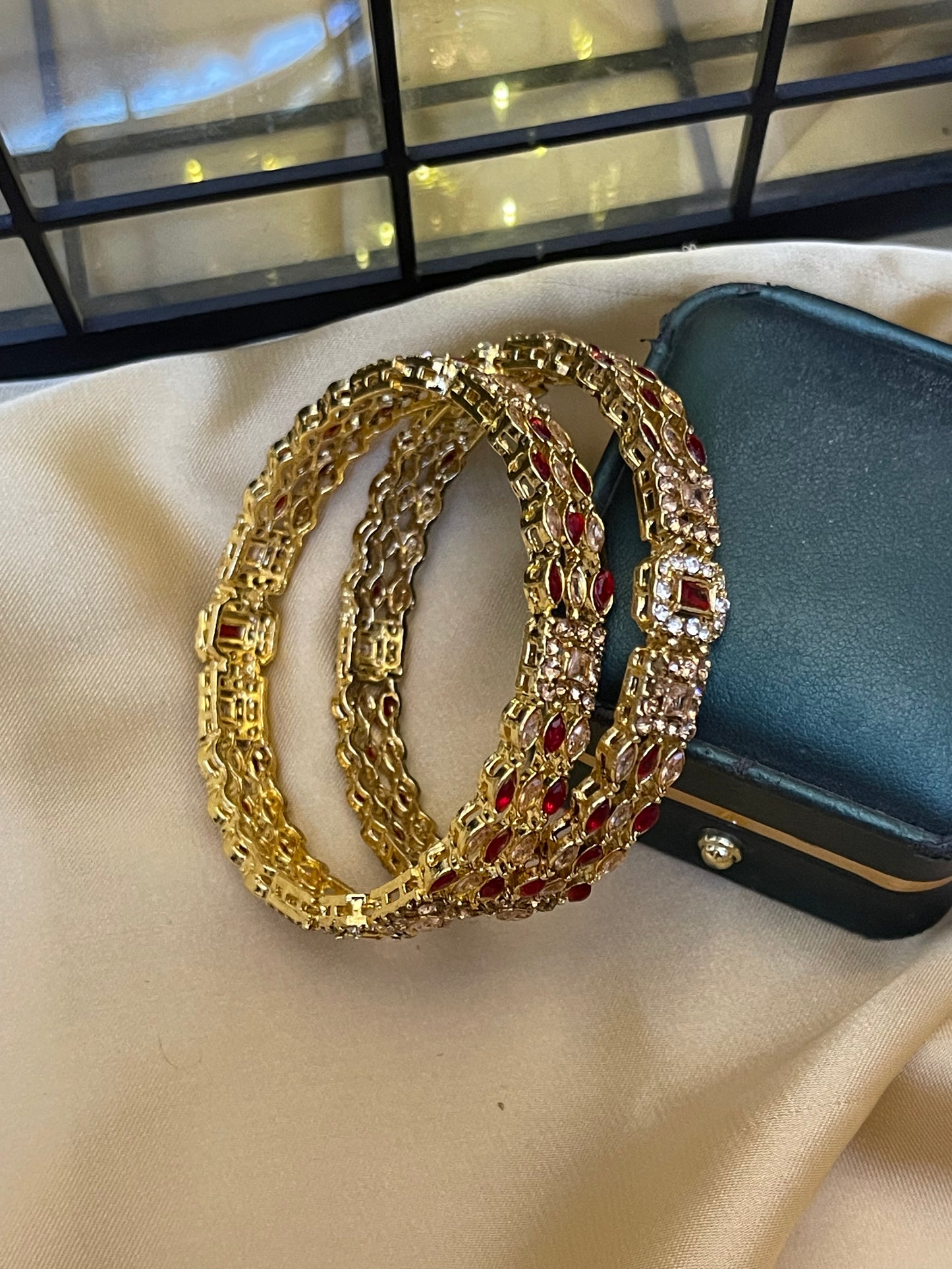 stylish Polki and Zircon Pair of Bangles Set