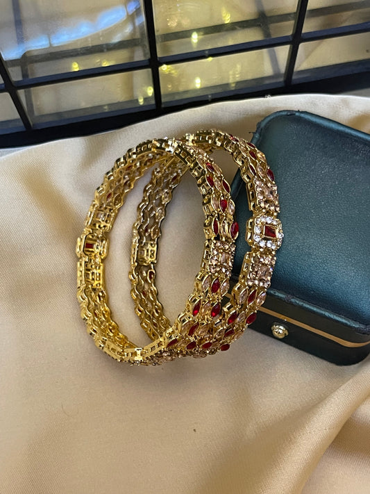 stylish Polki and Zircon Pair of Bangles Set