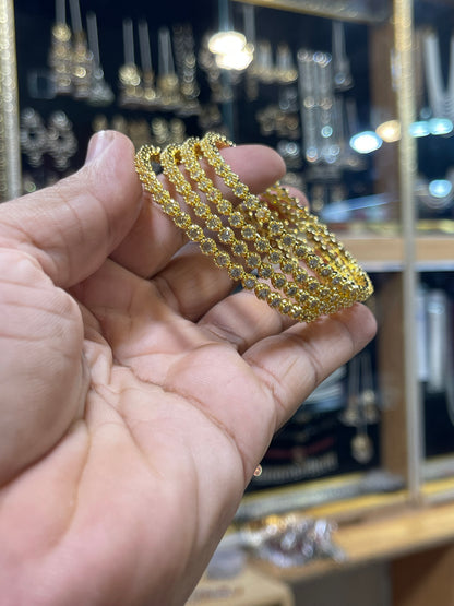 Zircon Bangles 4 Pcs Set Pure Gold Plated