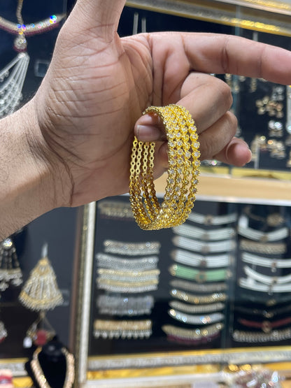 Zircon Bangles 4 Pcs Set Pure Gold Plated