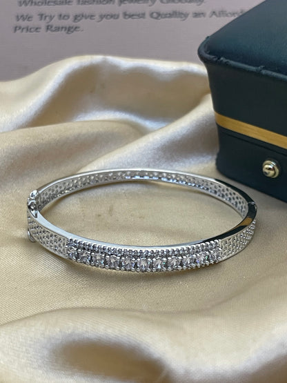 Silver Zircon Studded Opeanble Bracelete