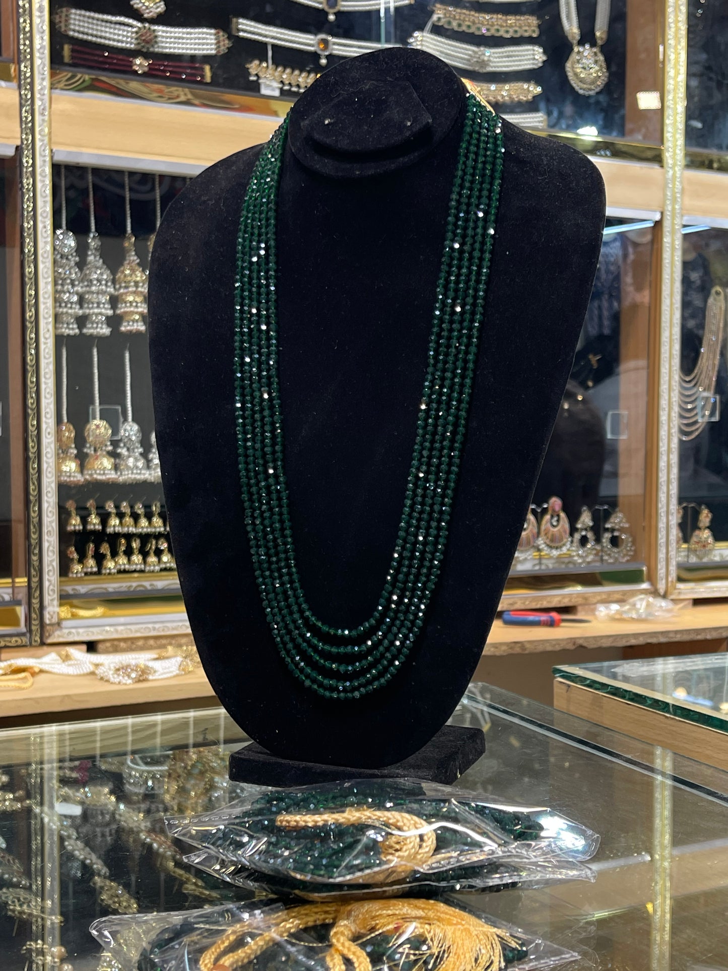 5 Layers Green Color Beads Mala Necklace | Traditional Layered Mala | Jhaverys Jewel