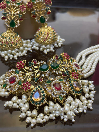 Noratan Stones Work Choker Jhumka set