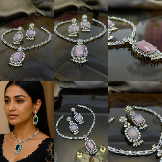 Zircon Stones Studded Necklace Set
