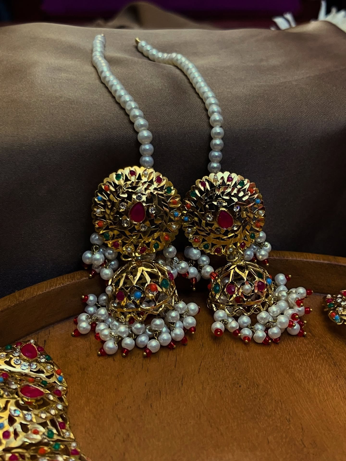 Hyderabadi Designer Wear Stylish Necklace Set with Jhumar