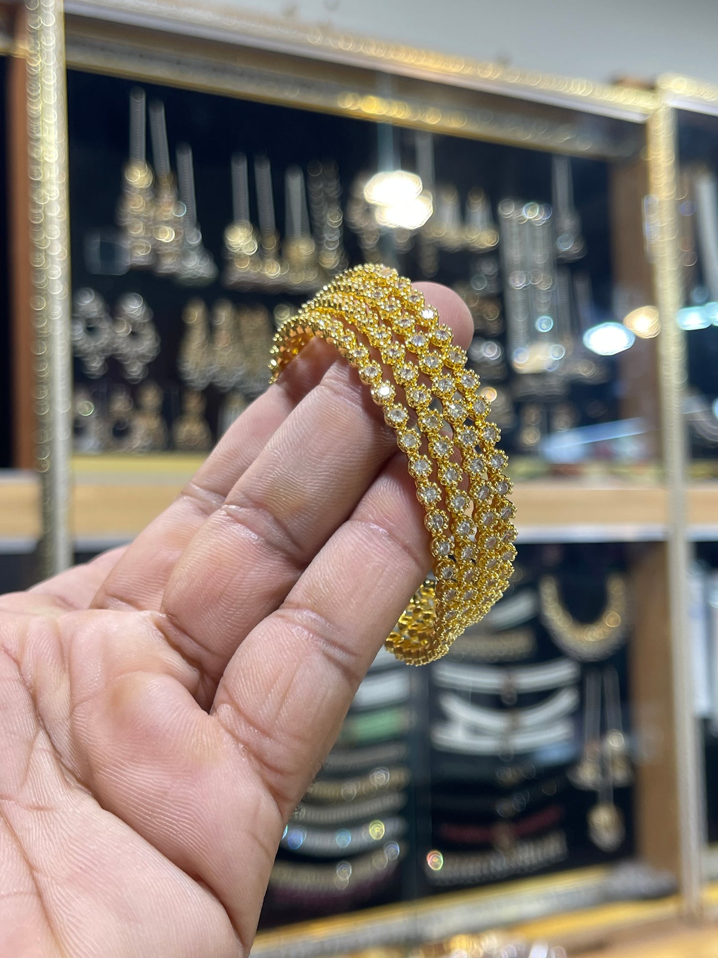 Zircon Bangles 4 Pcs Set Pure Gold Plated