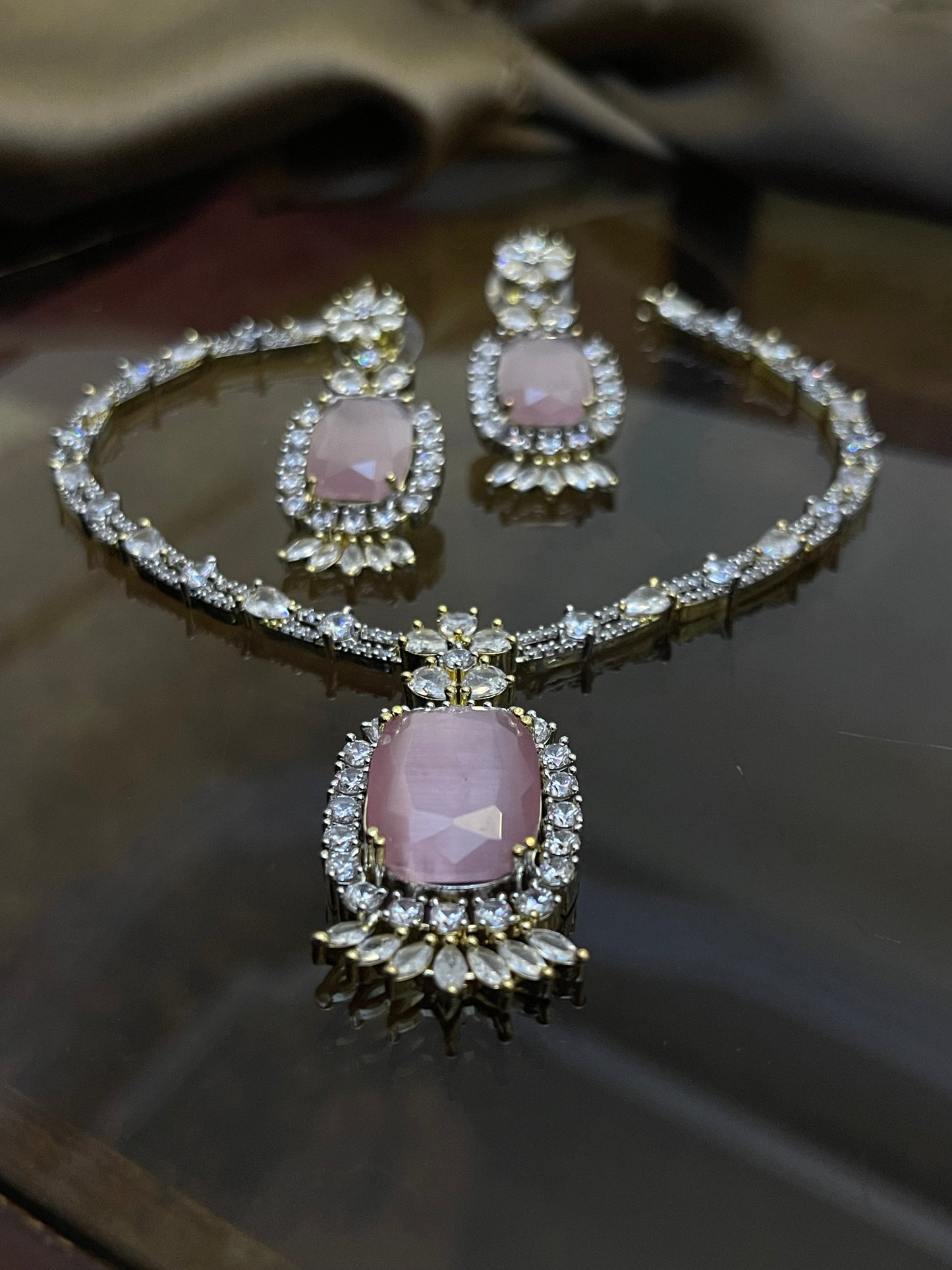 Zircon Stones Studded Necklace Set
