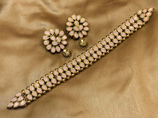 Kundan Mint Pink choker Set