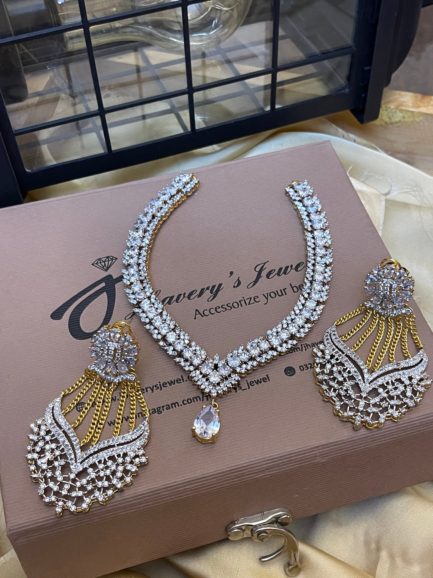 Zircon Necklace Set 22KT Gold Plated