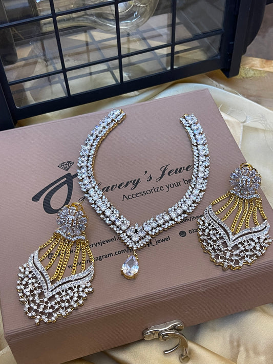 Zircon Necklace Set 22KT Gold Plated