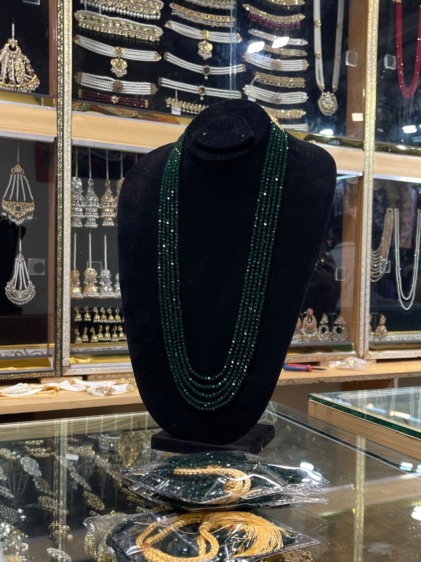 5 Layers Green Color Beads Mala Necklace | Traditional Layered Mala | Jhaverys Jewel