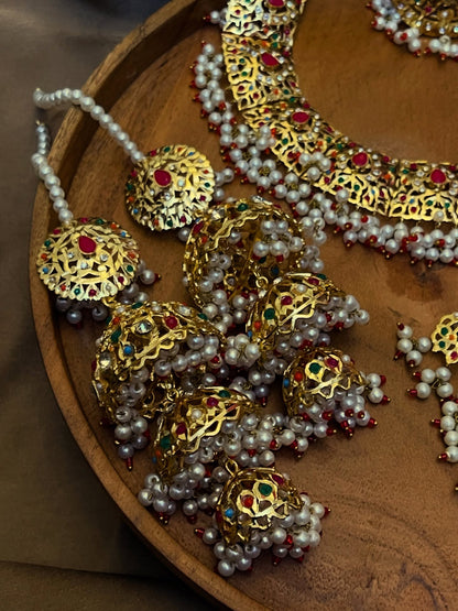 Hyderabadi Designer Wear Stylish Necklace Set with Jhumar