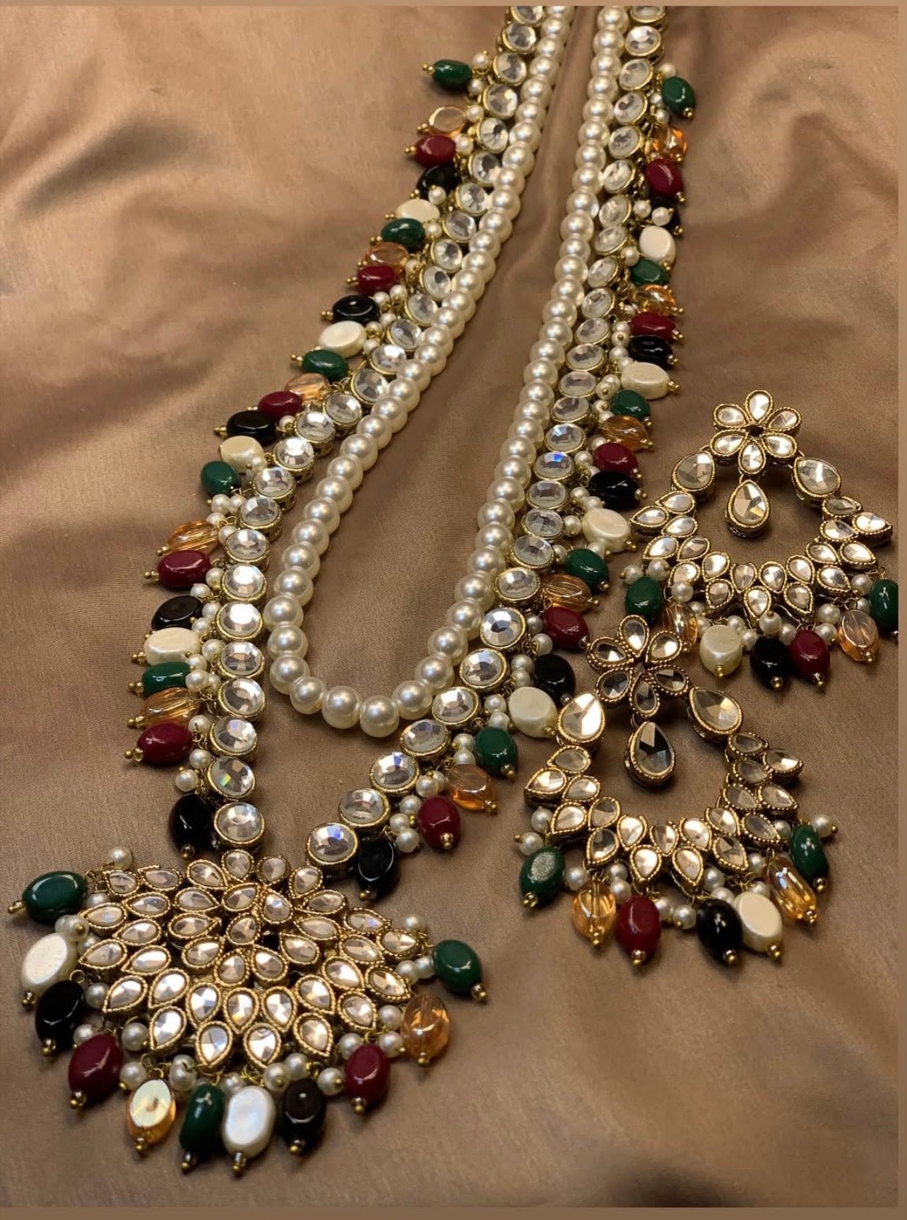 kundan Long Dholna Mala and Earrings