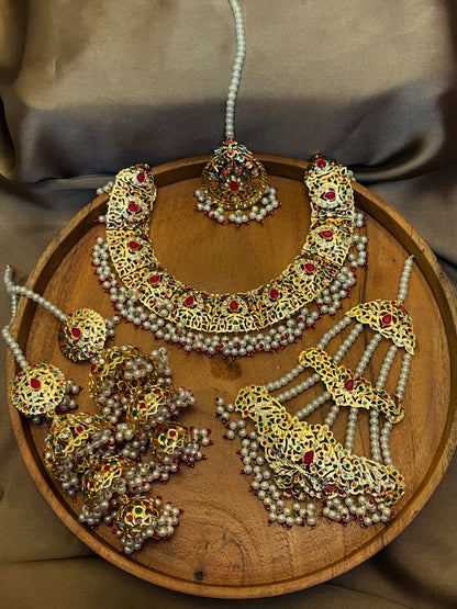 Hyderabadi Designer Wear Stylish Necklace Set with Jhumar