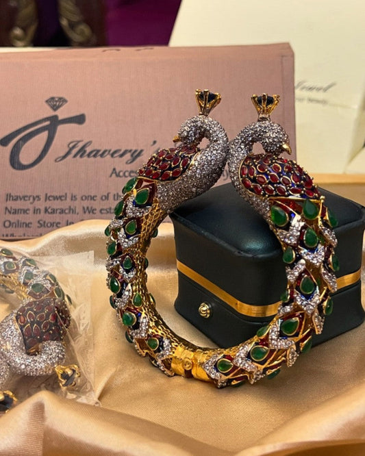 Peacock Stylish Jarao Zircon Openabale Bangles